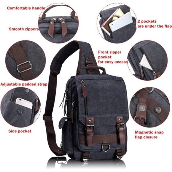 Mens Womens Canvas Crossbody Bag Sling Bag Shoulder Messenger Travel Handbag - Picture 2 of 7